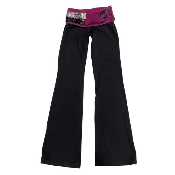 Y2K Pink Yoga Pants Sequin Logo | Victoria’s Secret Foldover Bootcut XS New NWOT - Picture 3 of 6
